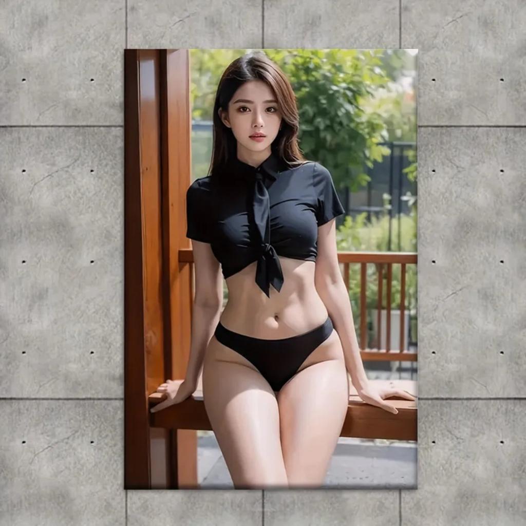 Classic Bikini Girl Metal Wall Art,Vertical Summer Beach Decor for Living Room Office