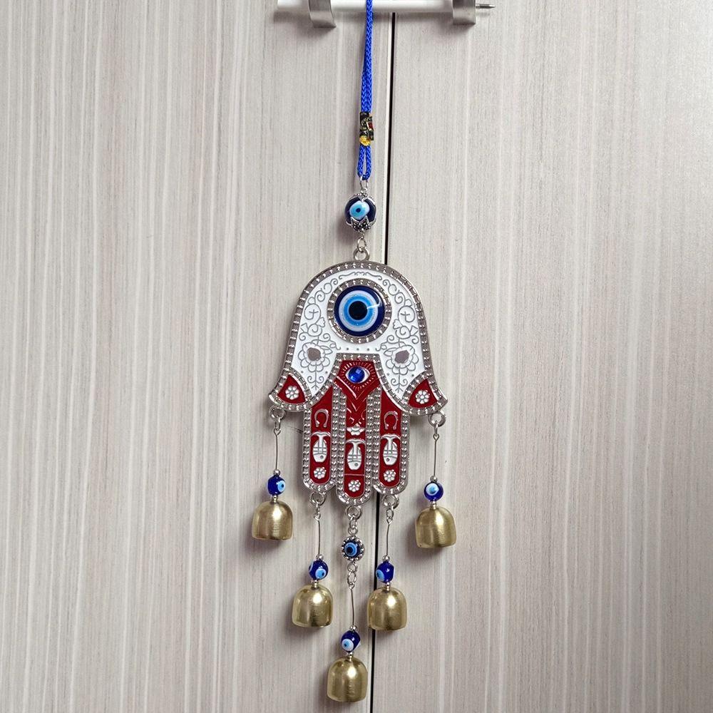 Wall Decoration Fatima Hand Wind Chimes Good Lucky Hamsa Hand Blue Evil Eyes Pendant Hanging Ornaments Small Bell