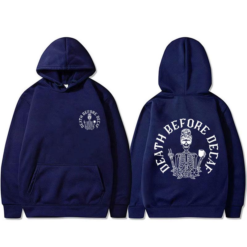 Death Before Decaf Print Hoodie Unisex Mode Übergroßer Kapuzen-Trainingsanzug Herren Halloween Pumpkin Spice Coffee Pullover Hoodies