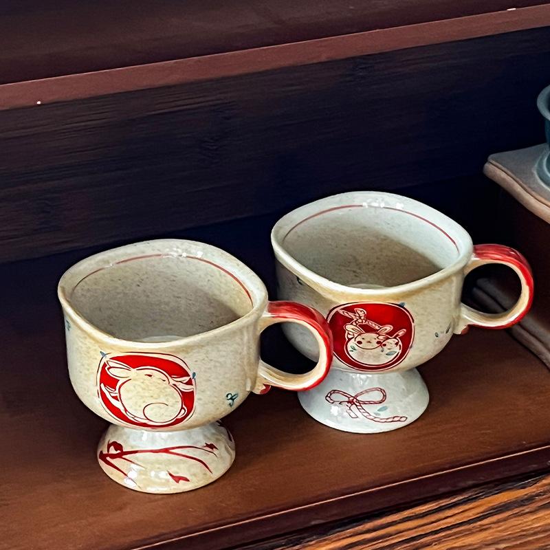 Japan Exports Medieval Clay Spray-Painted Rabbit Ceramic Cup High-Value Coffee Cup Goblet Japanese Style