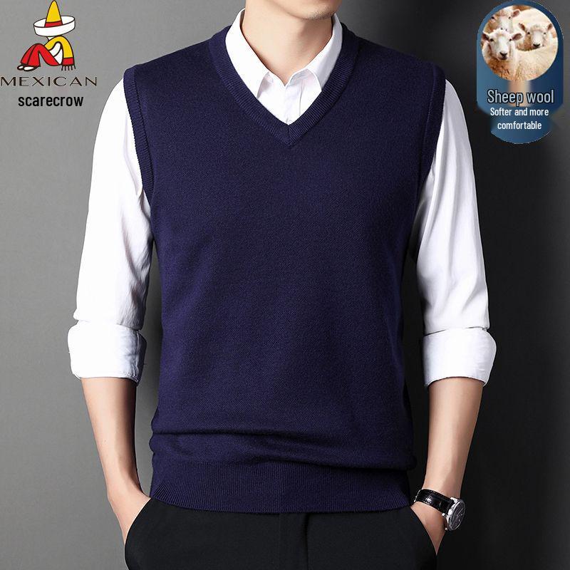 Men's V-Neck Wool Cardigan Vest - Autumn/Winter Cashmere Knit Sweater for Dad