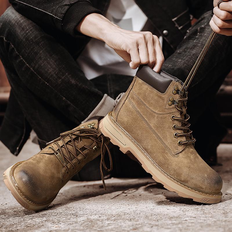 2024 New Winter Ankle Leather Boots Men's Boots Outdoor Comfortable Boots Classic Design Retro Men Plus Velvet Casual Snow Boots