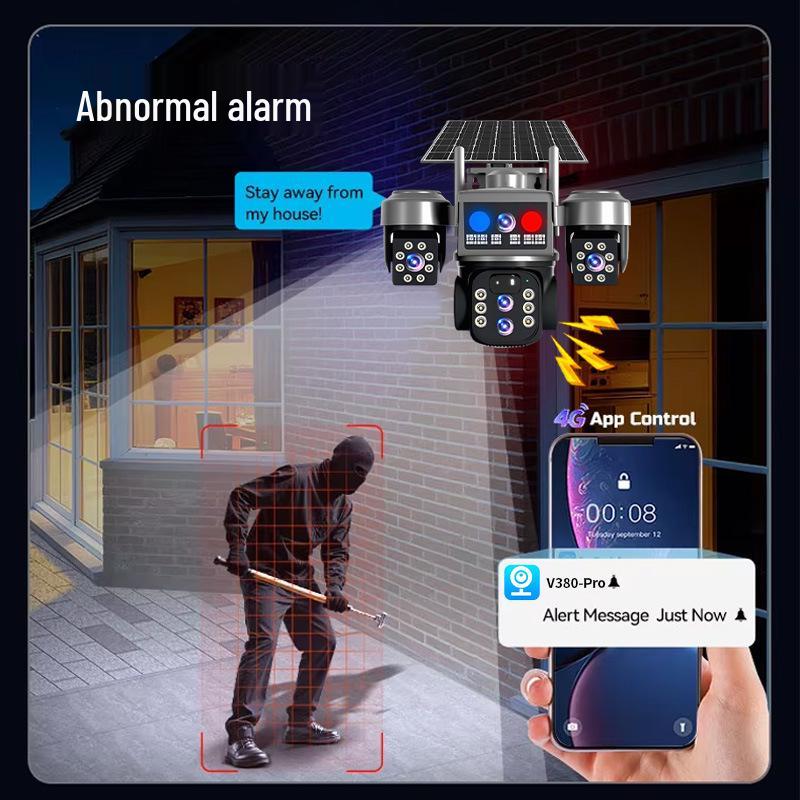 V380 Solar-Powered 10X Zoom Panoramic PTZ Camera with Mobile Alarm for Outdoor Use