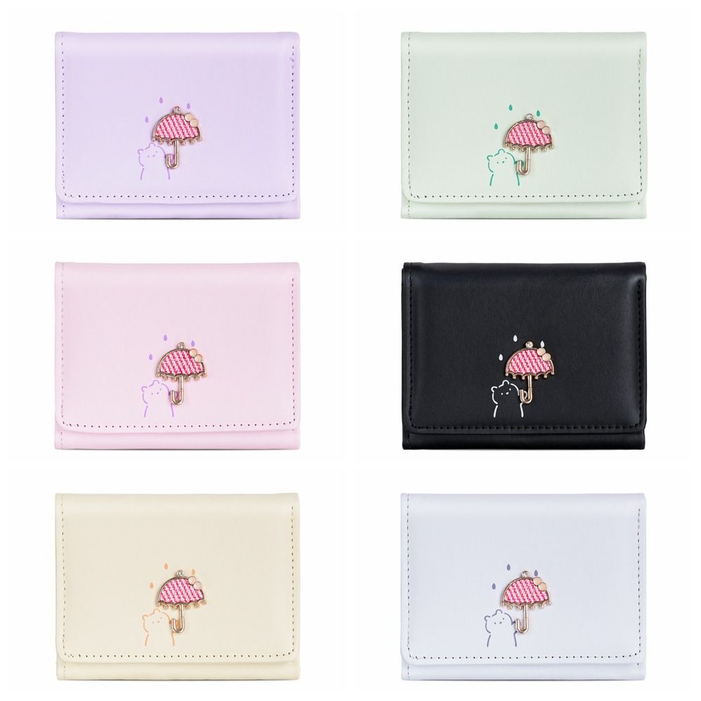 Multi-card Slot Cartoon Short Wallet Solid Color Coin Purse Cute Three Fold Card Bag  Girl