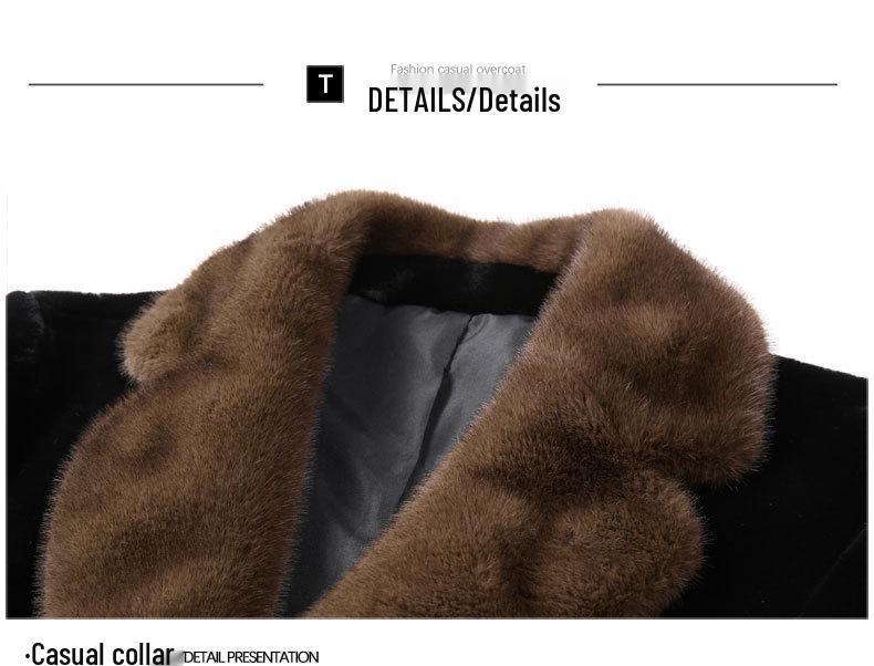 Men's Mid-Length Wool Coat with Faux Mink Fur Lapel - Fashionable, Casual, and Warm Dad's Wear