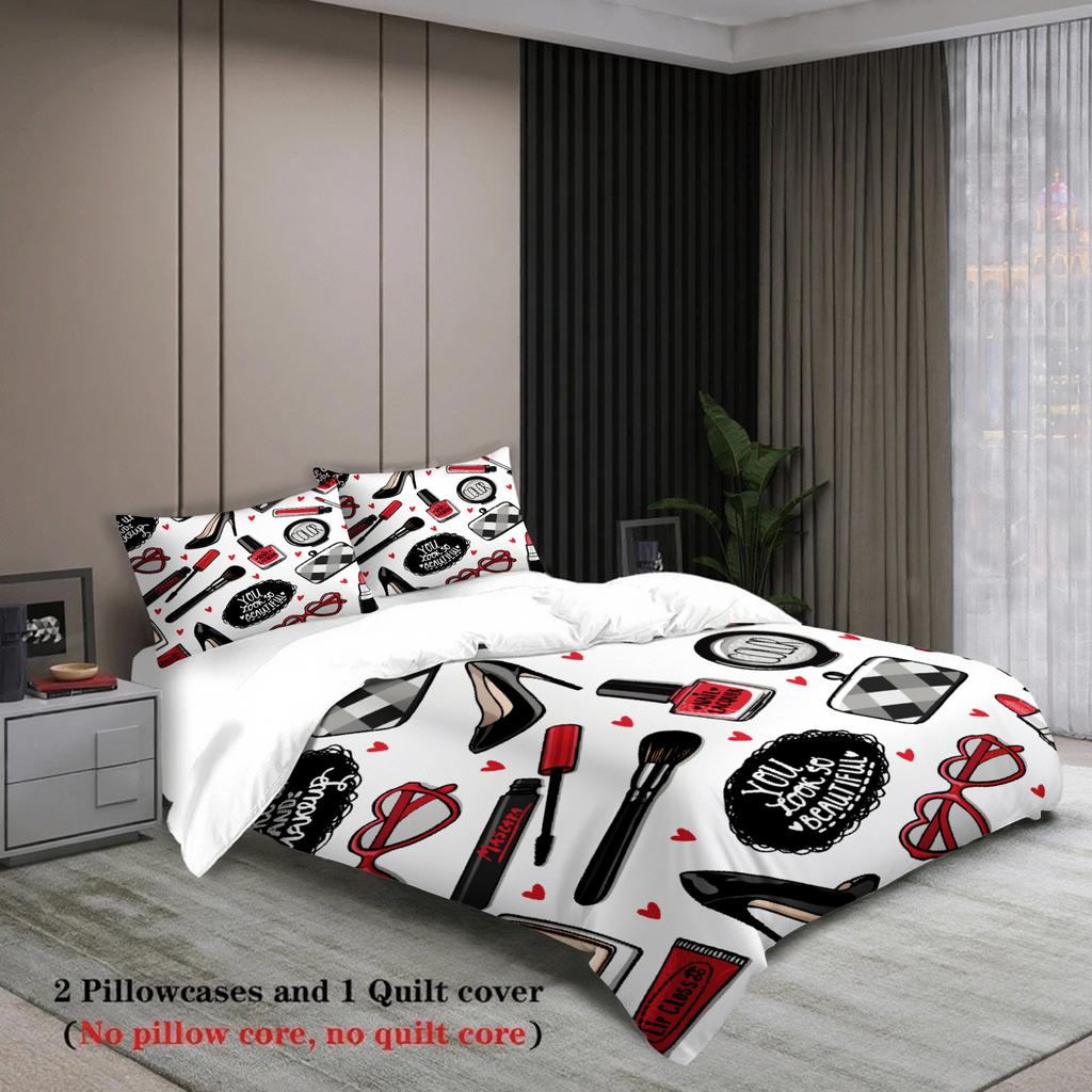 3pcs Fashion Makeup Bedding Sets 3D Printed Cosmetic Pattern Duvet Cover Sets With Pillowcases No Filling