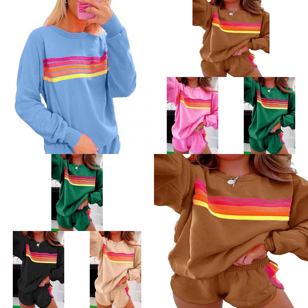 Relaxed Female Pullover Set With Color Block Pattern For Autumn Winter Casual Wear