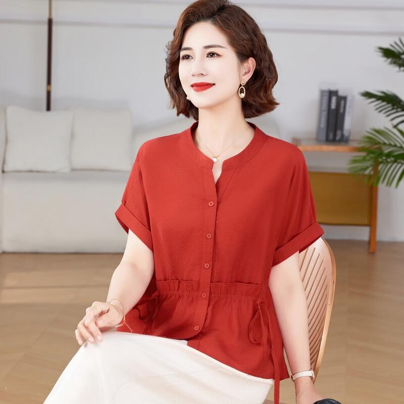 Madam Datang Women s Short Sleeve V-Neck Drawstring Blouse 5XL красный