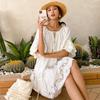 2025 Summer European-American White Lace Cotton Short Sleeve Commuter Dress