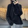 Autumn and Winter Short Sweater Women's Half High Neck Loose Solid Color Knitted Sweater Lazy Style Casual Pullover