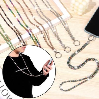 Třpytivý Jasný Bling Bling Kamínkový Šňůrka na Telefon Závěsná Šňůra Křišťálový Anti-lost Řetízek Řemínky