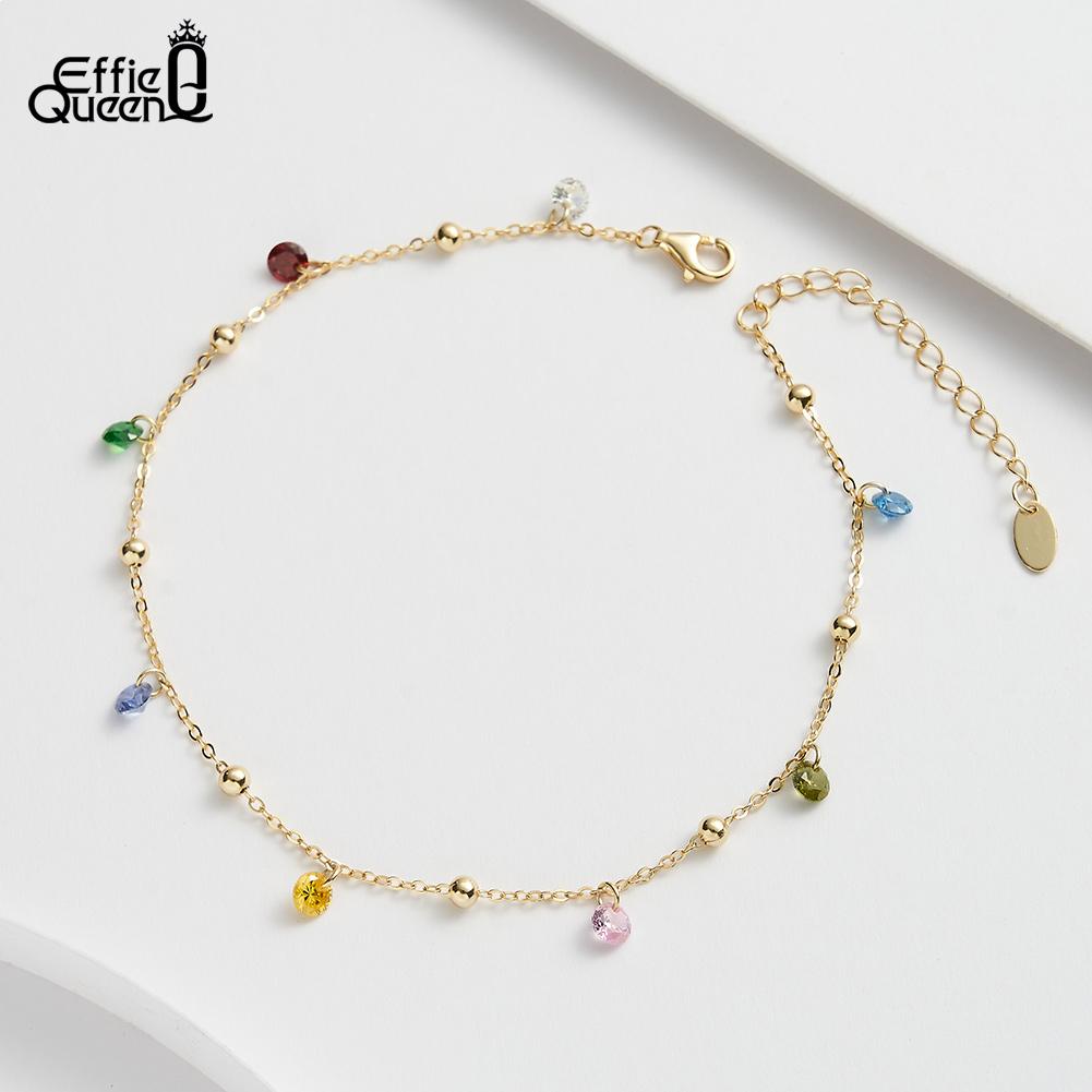 Effie Queen 925 Sterling Silver CZ Pendant Anklet Chain With Multi-Color Zirconia Design Foot Chain Summer Beach Jewelry SA93