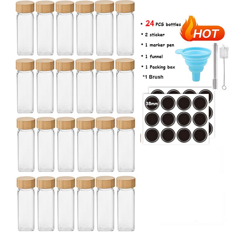 6/12/24pcs Glass Spice Jars with Bamboo Lid Spice Seasoning Containers Salt Pepper Shakers Spice Organizer Kitchen Spice Jar Set