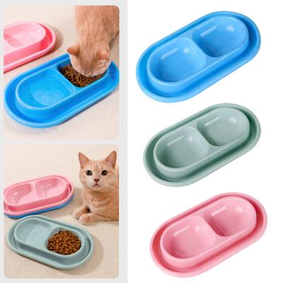Modern Ants Resistant Plastic Cats Bowl Set Double Dish for Food and Water Feeding Pet and Strays Cats Indoor Outdoor