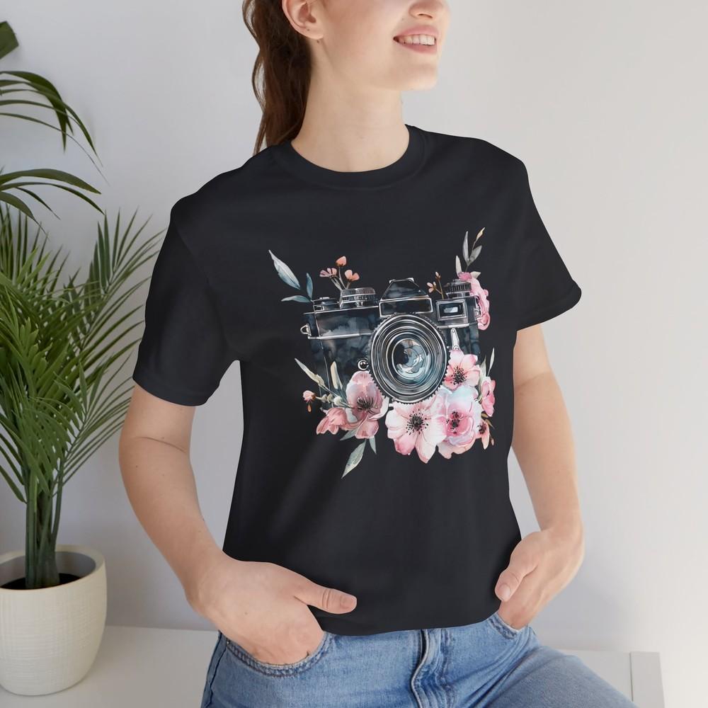 Camera Photography Flowers T-Shirt, Camera Tee, Floral Shirt, Nature Lover Gift, Unisex T-Shirt S