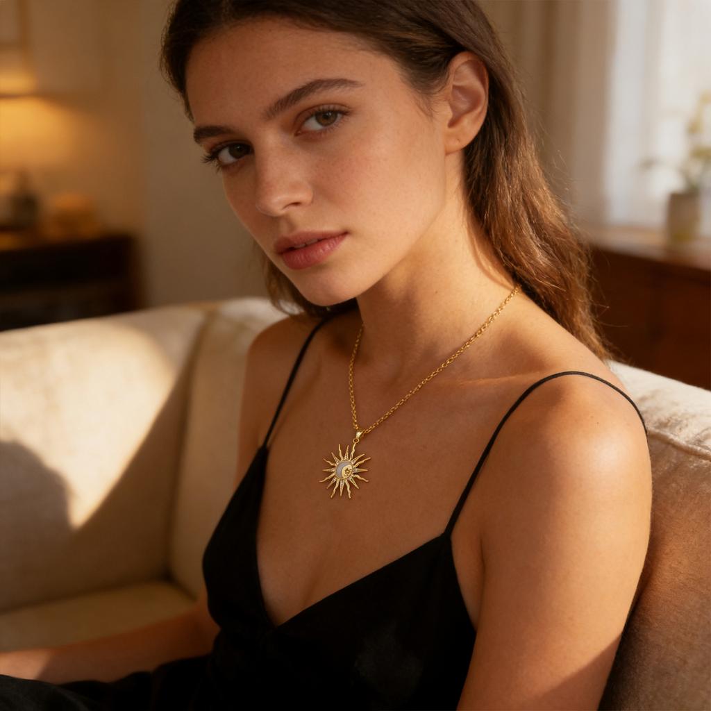 Modischer Legierungs-Mondanhänger, Vielseitig, Sonnen-Diamant,besetztes Halskette, Sternanhänger