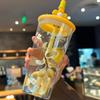 600ml Printed Straw Cup Large Capacity Plastic Cup Coffee Juice Cup with Lid Suitable for Office Sport Cycling Kitchen Accessory