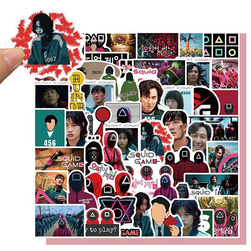 Squid 50pcs Game Stickers Round Six 456 Laptop Skateboard Guitar Phone Bike Car