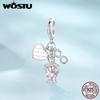 WOSTU Religious Series 925 Sterling Silver Prayer Charms Guardian Angel Pendant Red heart Bead Fit Bracelet DIY Jewelry Making