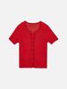Biolses Linen Ribbed Short-Sleeve Knit Cardigan_Red