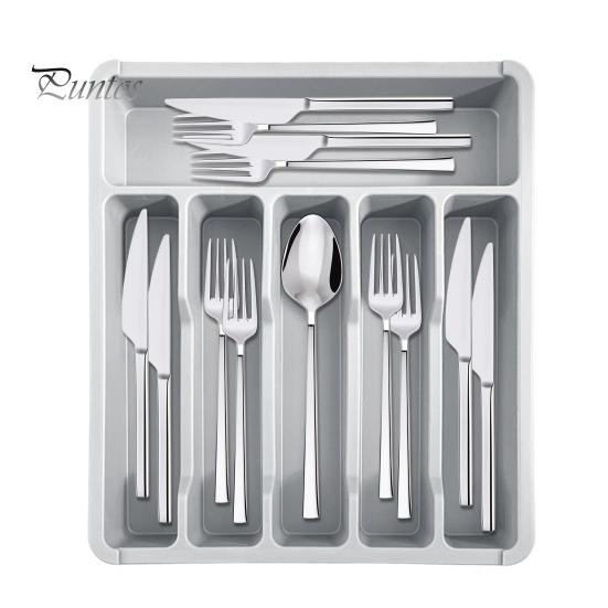Plateau de rangement pour tiroir de cuisine, support extensible pour couverts, séparateur d'ustensiles en plastique réglable, rangement pour spatules, outils et gadgets