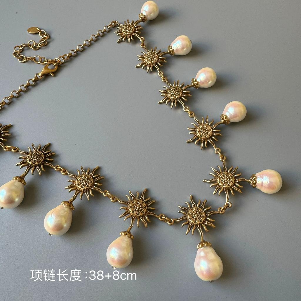 Vintage Baroque Irregular Glossy Bead Elegant Women Jewelry Set, Necklace and Ear Hook Earrings