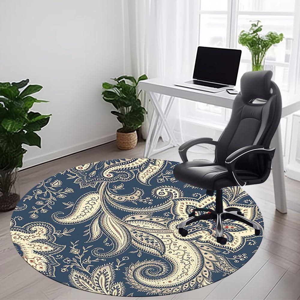 1pc Paisley Motif Office Round Area Rug, Indoor Mat Suitable ForOffice, Under Office Chairs Bedroom Living Room Home Decor, Room Deco 003