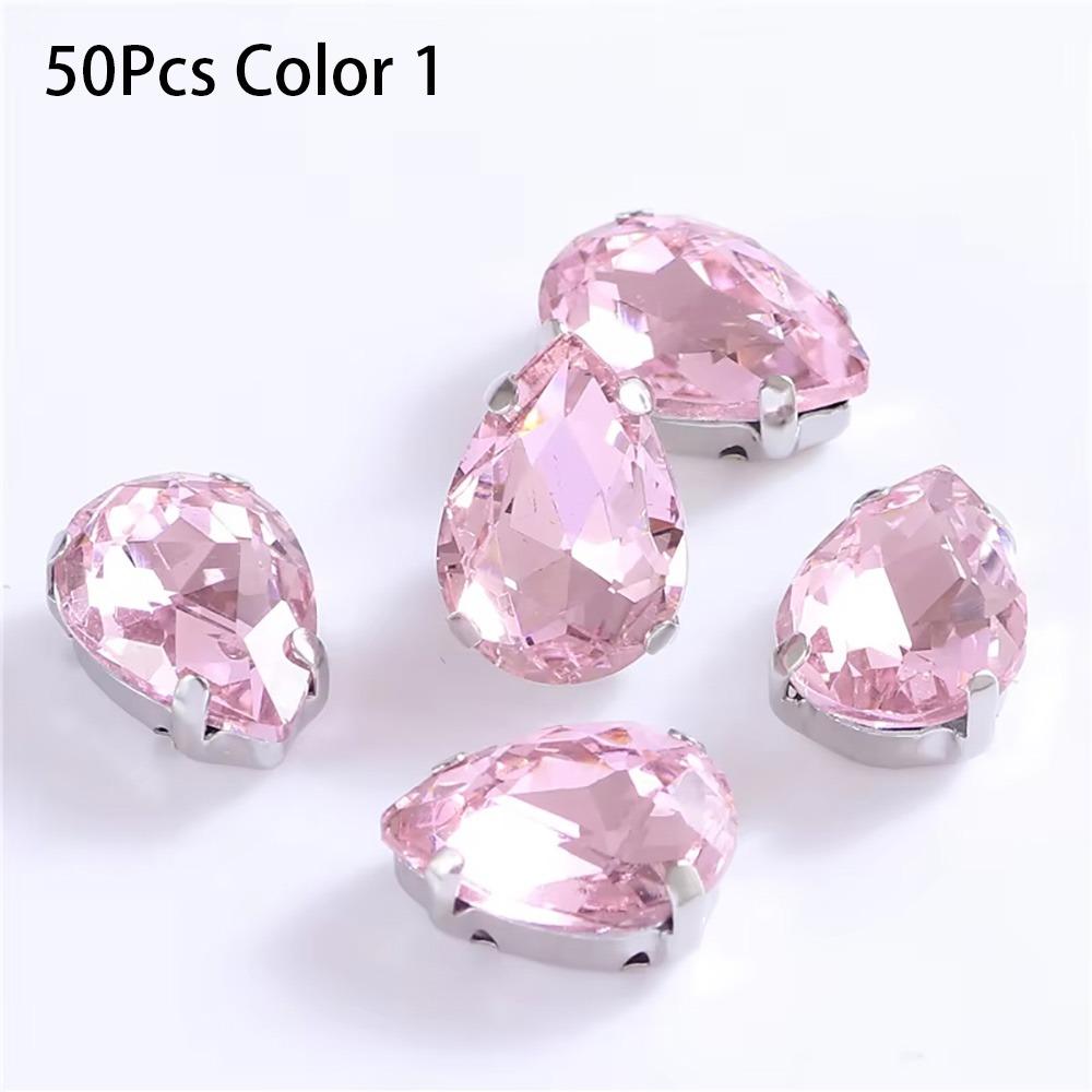 50Pcs/Pack Teardrop Shape Glitter Sewing Rhinestones Diamond Beads Ornament  For Needlework