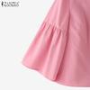 ZANZEA Kvinner Casual Rund Hals Ensfarget 3/4 Ermet Bluse