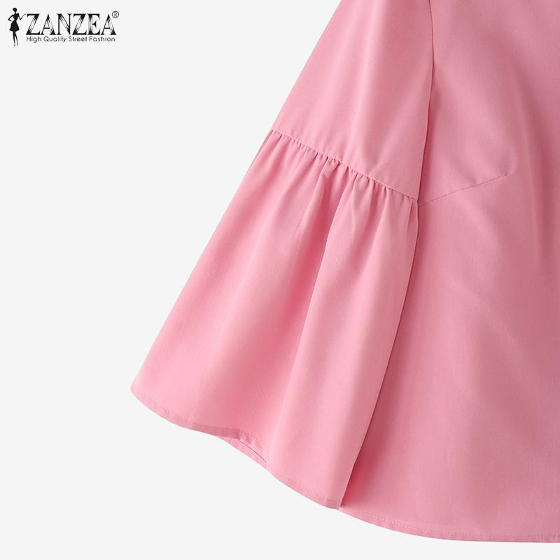 ZANZEA Kvinner Casual Rund Hals Ensfarget 3/4 Ermet Bluse