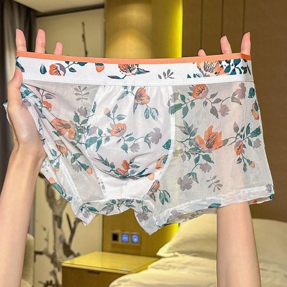 Transparent Mesh Boxer Shorts Ultra Thin See Through Underwear Flat Pants Male  Summer Season