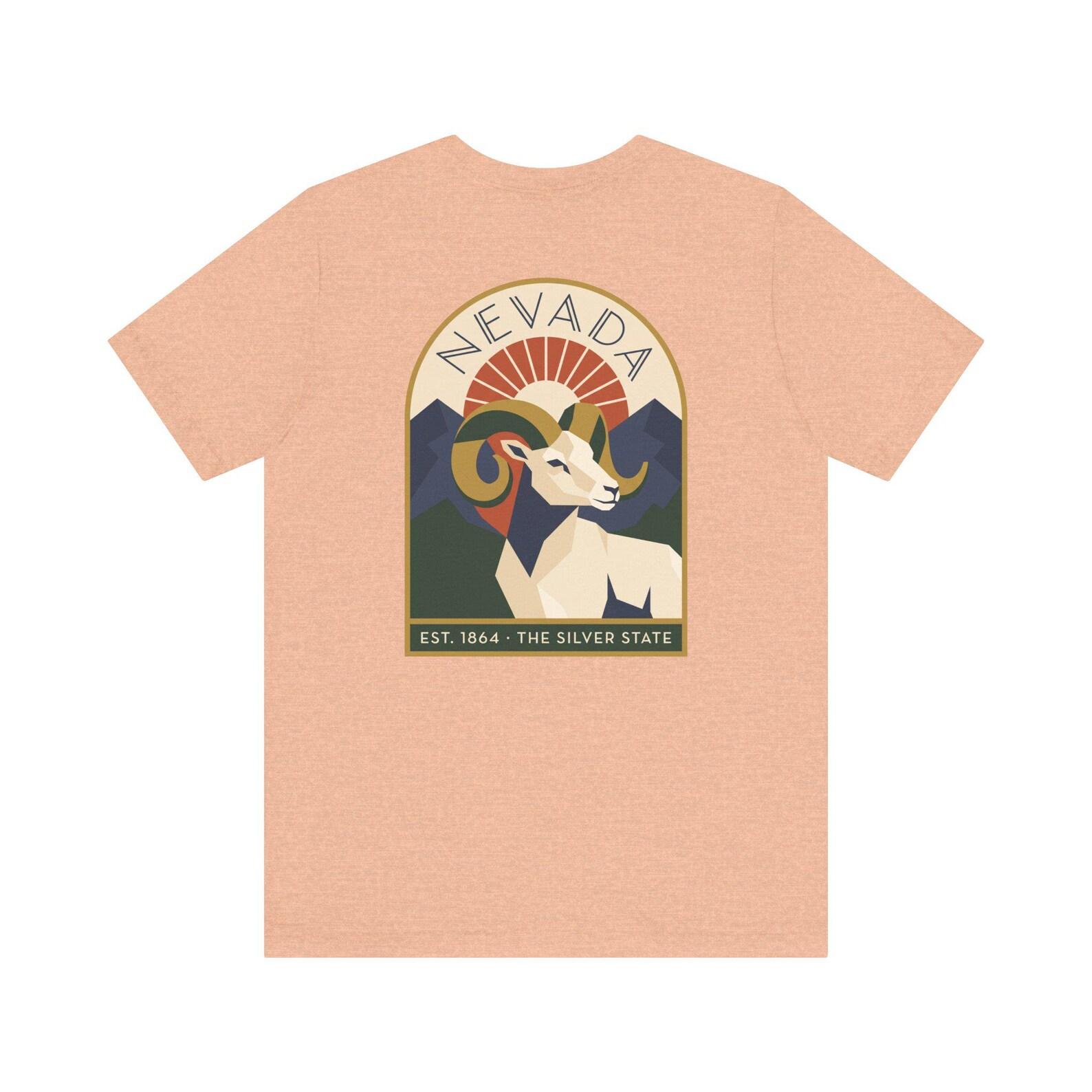 Nevada Bighorn Sheep Art Deco T-Shirt | Retro Silver State Desert Graphic Tee | Nevada Gift S