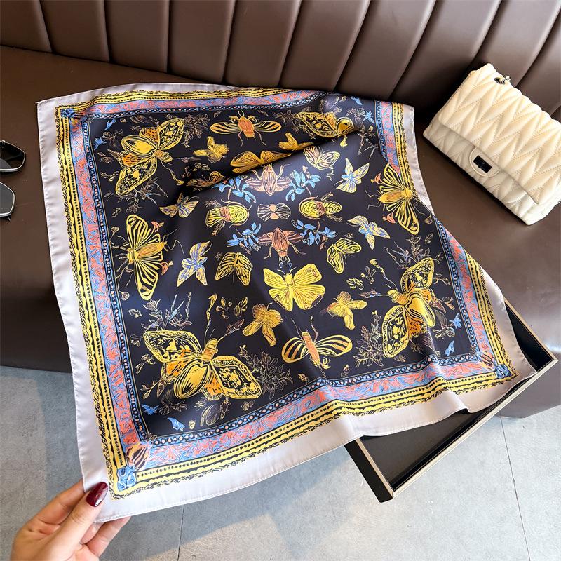 European American 70cm Small Square Imitation Silk Scarf - Printed Versatile Headscarf/Neck Protector