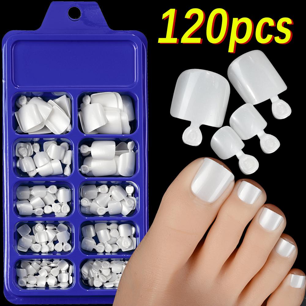 100PCS Short Square False Toenail Tips Full Cover White Artificial Fake Toenail Acrylic Foot Nail Art Tip Press on Toe Extension