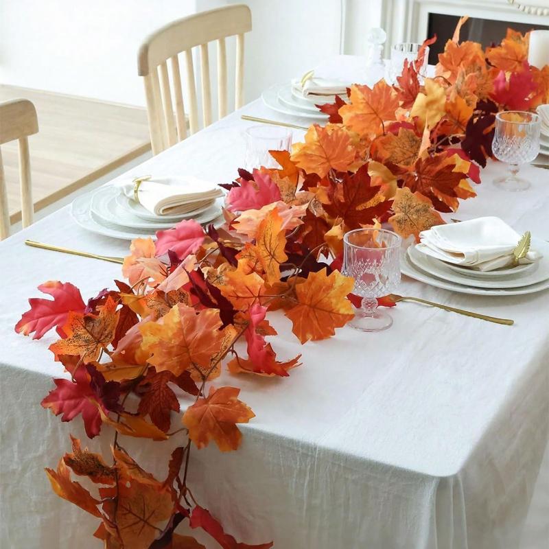 100cm-Artificial Maples Leaf Garland Autumn Maple Leaves Vines Garland For Thanksgiving Halloween Home Porch Mantle Fireplace Farmhouse