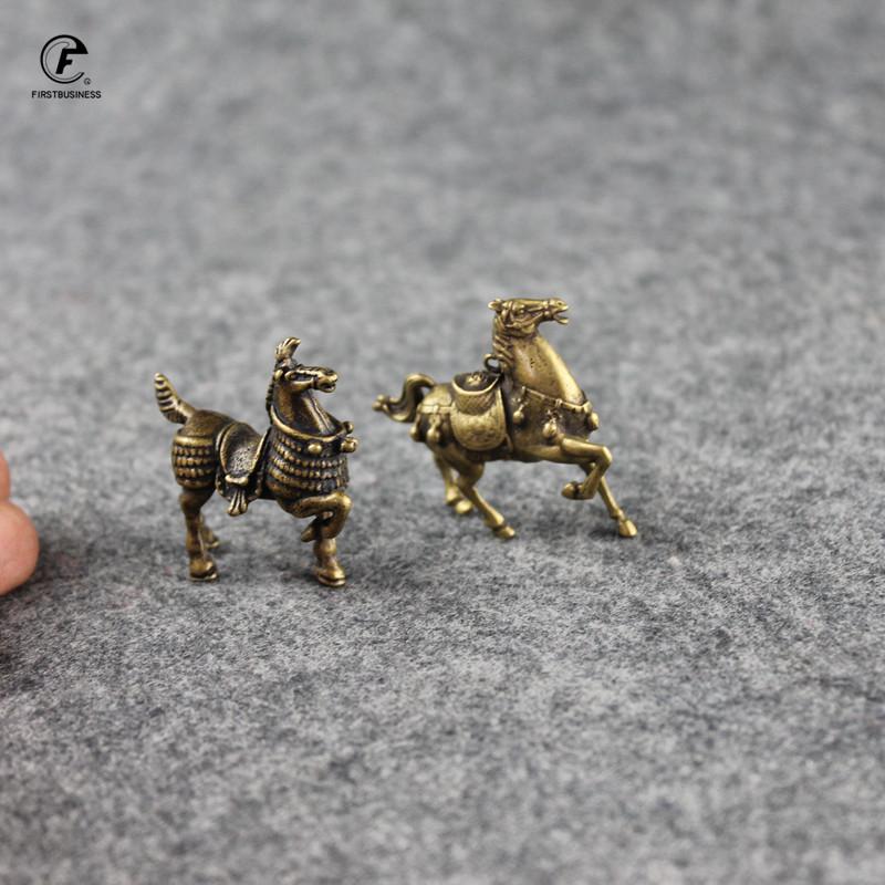 Vintage Copper War Horse Figurines Small Ornaments Pure Brass General Mount Statue Desk Decoration Animal Home Decor Accessories