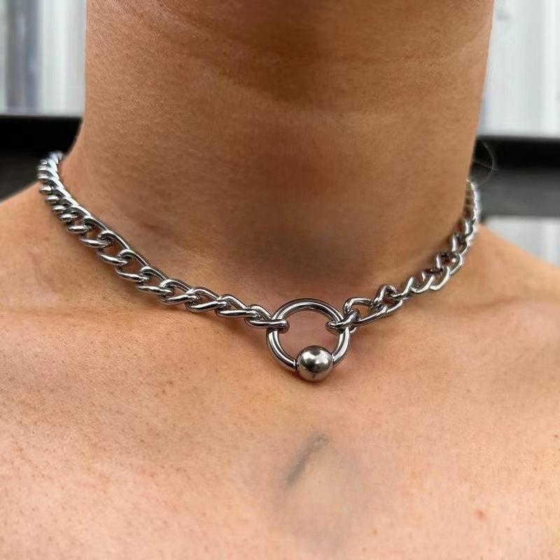 

Personalized Punk Style Copper Color Chain Circular Necklace, Men s and Women s Fashion Trend Holiday Party Accessories Zircon