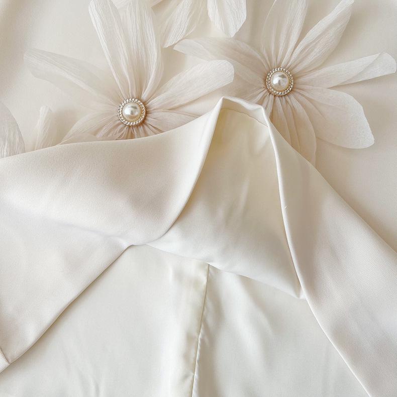2026 Korean-Style 3D Petal Pleated Sleeveless Satin Dress for Girls