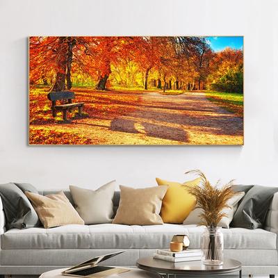 Autumn Park Red Leaves Landscape Wall Art Wood Sunset Canvas Painting Posters and Prints Cuadros Wall Picture for Living Room