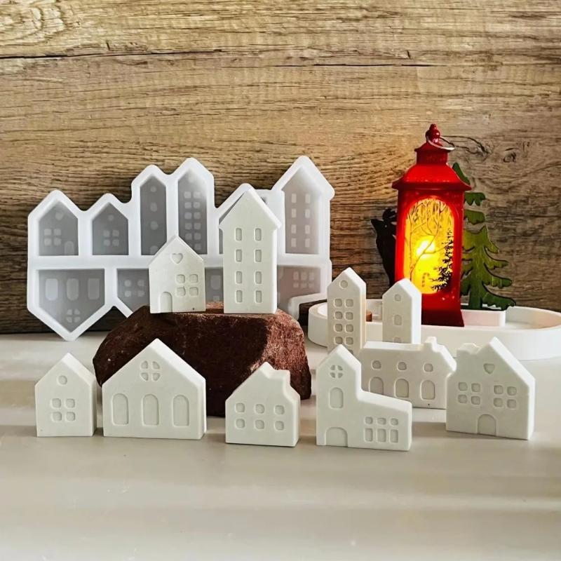 3D Nordic Style Small House Silicone Mold 10-hole House Candle Molds Mini Houses Plaster Concrete Cement Mould Soap Molds