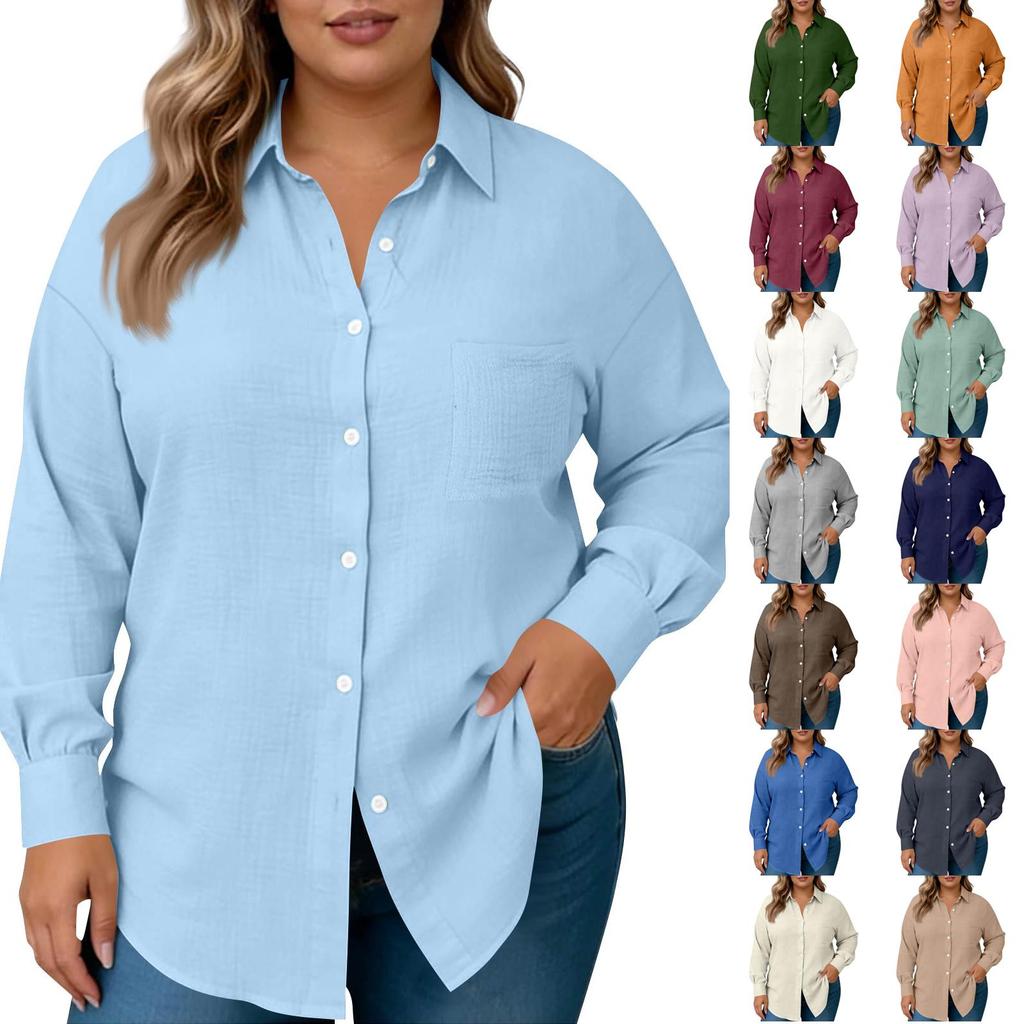Damesmode Casual Kleur Knoopsluiting Lange Mouwen Shirt Top