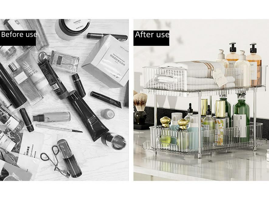 Double-Layer Pull-Out Cosmetic & Kitchen Storage Rack with Transparent Drawers