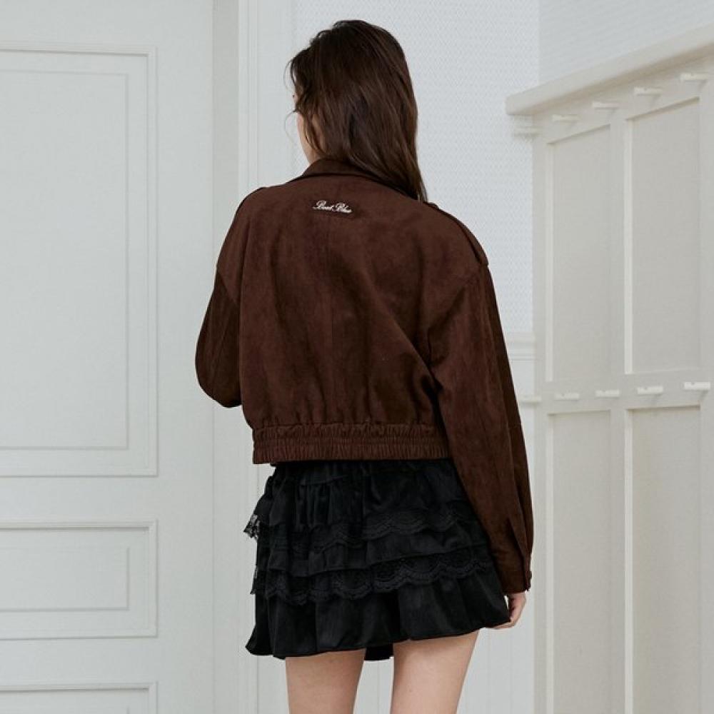 Gnarly Faux Suede Ribbon Pocket Bomber Jacket