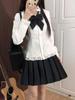 Women's Spring Lace Trim Suit: Long Sleeve Slimming Shirt & Pleated Skirt Set