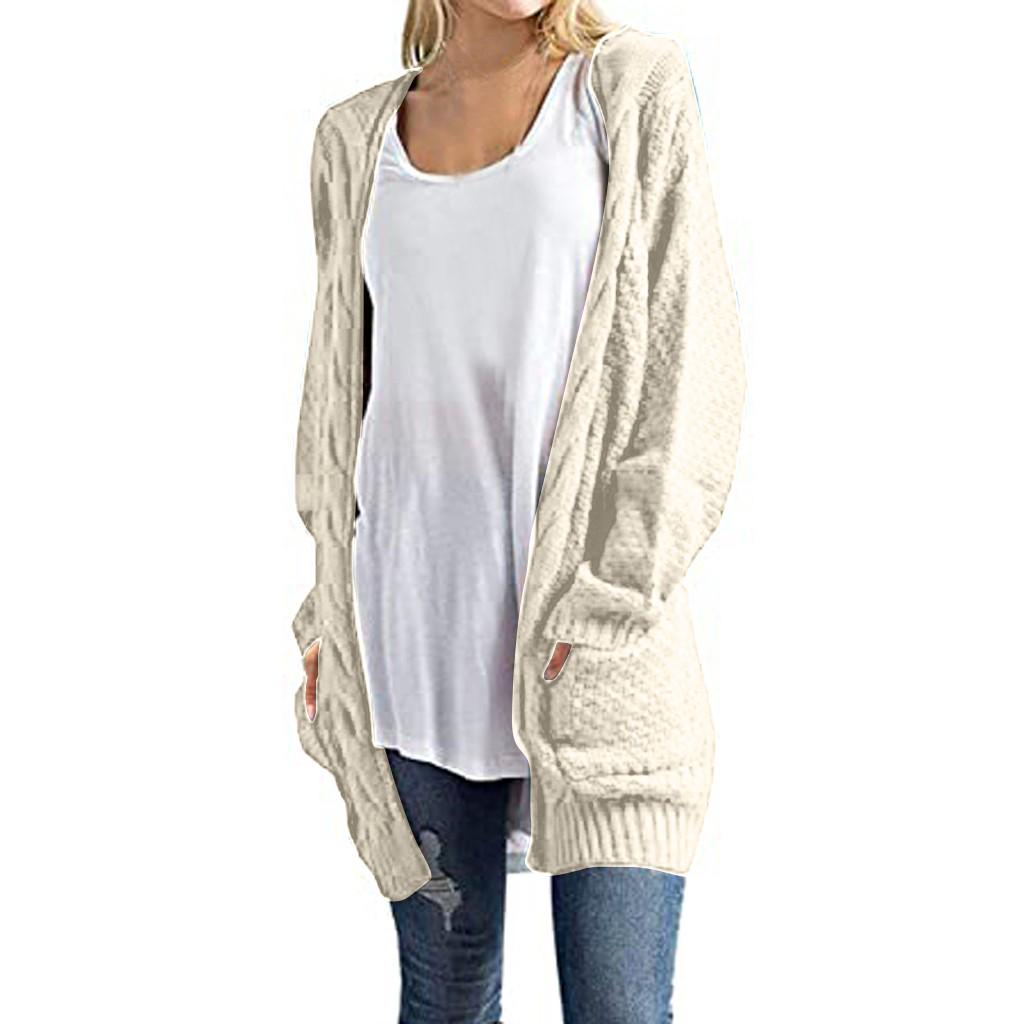 Fashion Women Long Sleeve Knit winter Cardigan Sweater Solid Color Coat