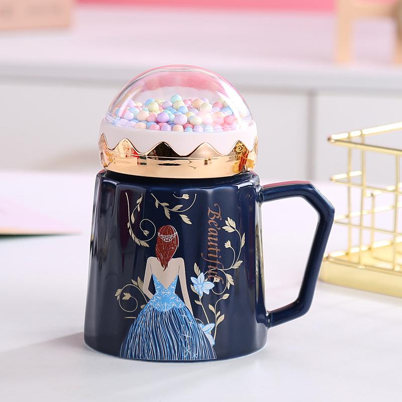 

Elegant Girl Observation Cover Gift Cup Diamond Ceramic Mug Water Cup with Cover Gift Box 500ML