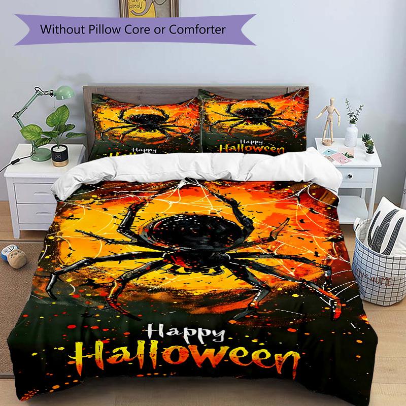 3pcs Halloween Spider Duvet Cover Set, Cover For Bedroom Guest Room (1 Duvet Cover + 2 Pillowcase, Without Quilt), yy250922108