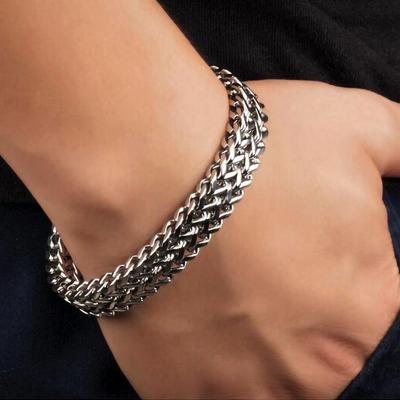 Stylish Stainless Steel Braided Hip-Hop Bracelet for Men