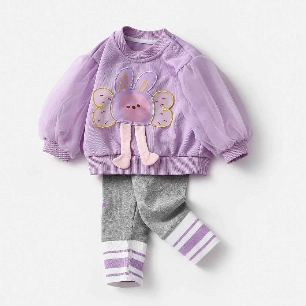 

Girls Autumn 2025 Korean Style Cartoon Two-Piece Set: Cute Sweatshirt & Long Pants for Baby Girls 90 фиолетовый