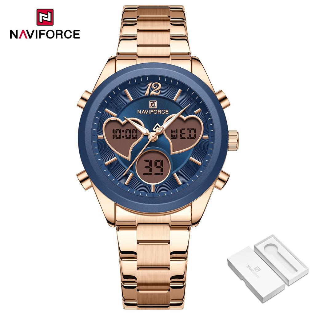 Naviforce Women Quartz LCD Digital Watch Waterproof Stainless Steel Strap NF5045S